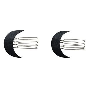 Artisan Handmade Black Crescent Celestial Whimsigoth fairy Moon Mini Hair Combs